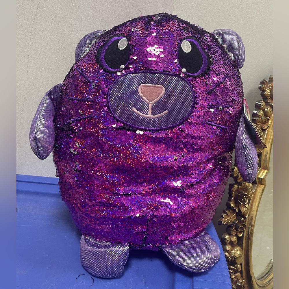 SHIMMEEZ Cristy The Cat Large 14” Pillow Plush Stuffed Animal Reversible Sequins